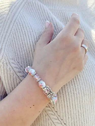 Pink Crystal Rosary Beads Bracelet Christian Cross - Nazareth Store