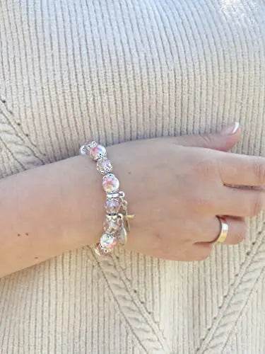Pink Crystal Beaded Bracelet Christian Cross - Nazareth Store