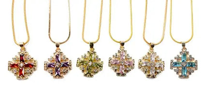 Clear Topaz Jerusalem Cross Pendant Christian Gold Plated Necklace Crystallized Glass Beads 20" Nazareth Store