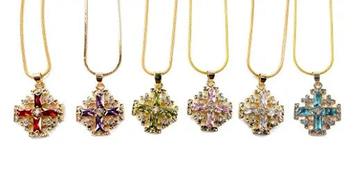 Clear Topaz Jerusalem Cross Pendant Christian Gold Plated Necklace Crystallized Glass Beads 20" Nazareth Store