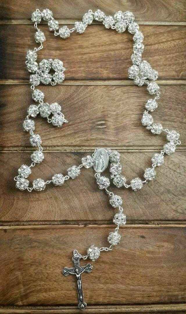 Clear Zircon Beads Rosary Catholic Necklace Miraculous Medal