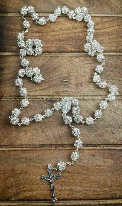 Catholic Rosary Necklace Clear Zircon Beads with Miraculous Medal - Nazareth Store