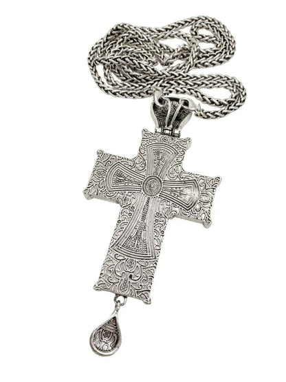 Clergy Pectoral INRI Cross Pendant 23" Priest Bishop Silver Crucifix Wood Jesus