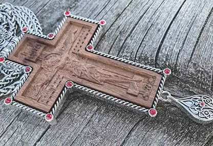 Clergy Pectoral INRI Cross Pendant 23" Priest Bishop Silver Crucifix Wood Jesus