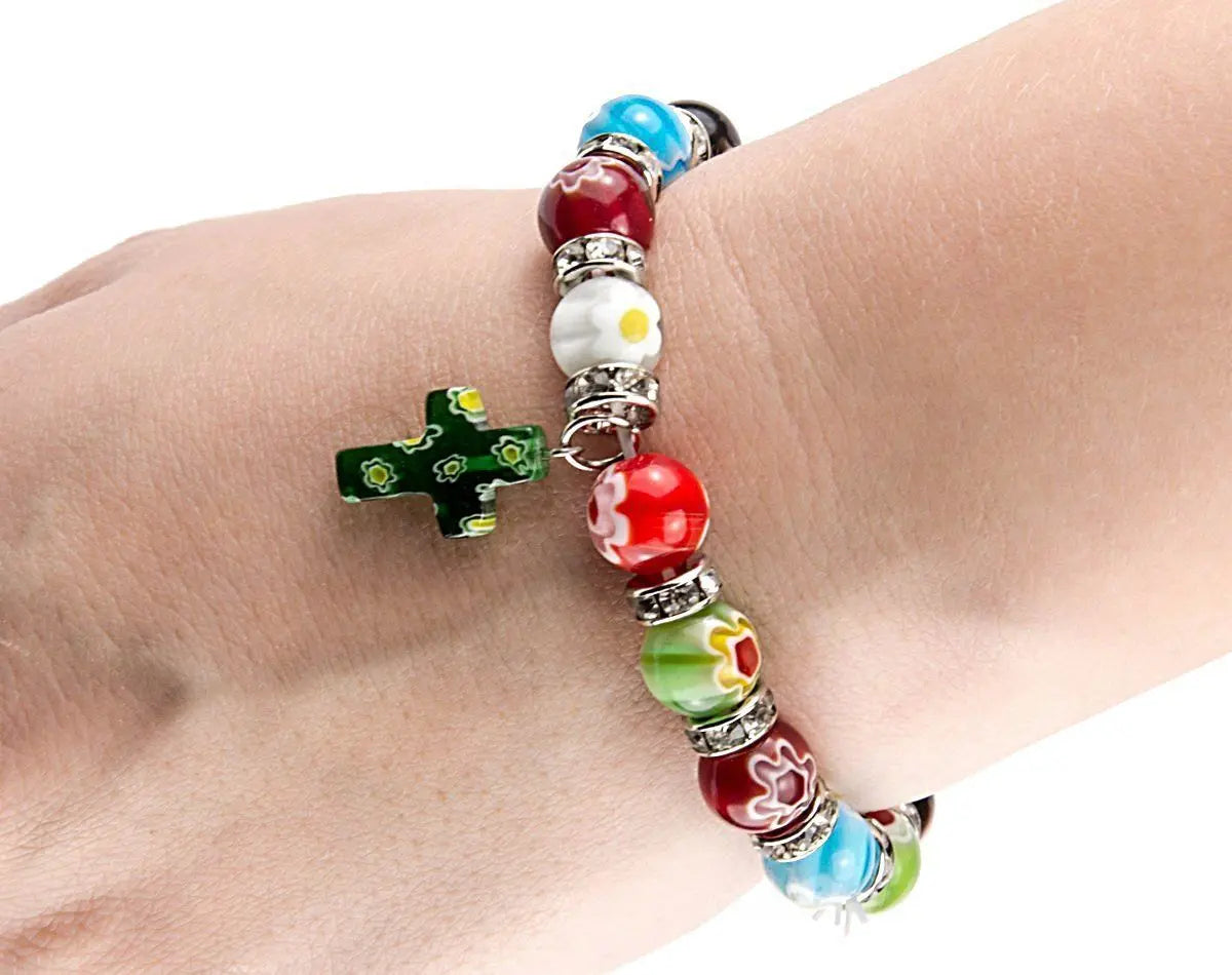 Colorful Agate Stone Beads Rosary Wrist Bracelet Handmade Hanging Cross Nazareth Store