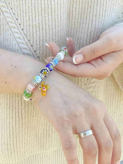 Colorful Agate Stone Beads Bracelet Rosary Hanging Cross - Nazareth Store