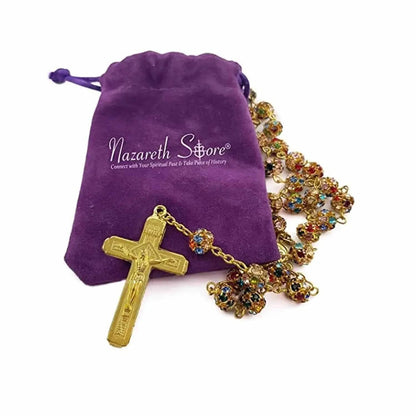 Colorful Crystal Golden Beads Rosary Miraculous Medal & Cross - Nazareth Store
