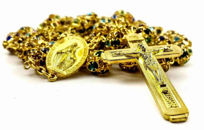Colorful Crystal Golden Beads Rosary Miraculous Medal & Cross