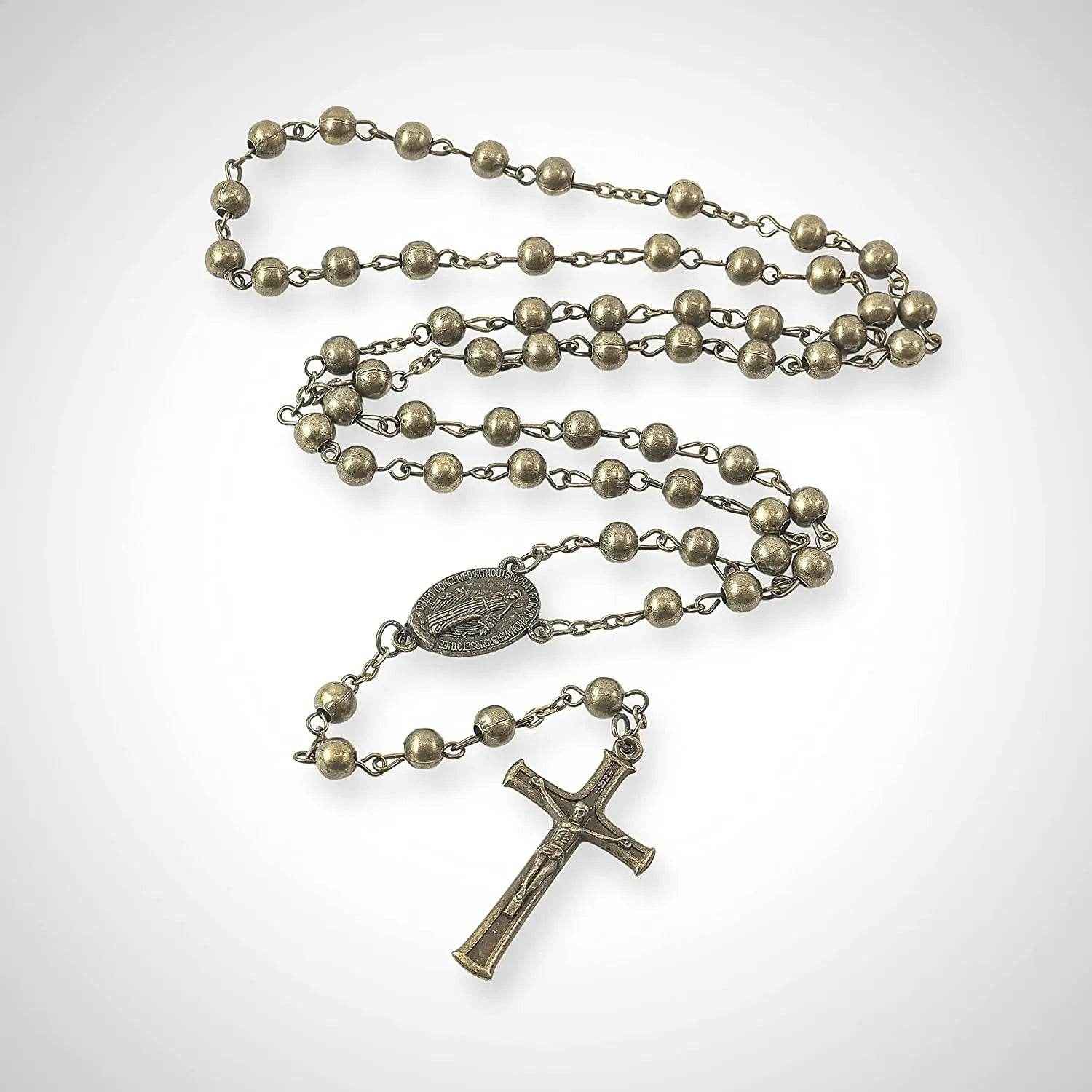 Combat WW2 Rosary Necklace Metal Beads with Miraculous Medal & Jesus Cross - Nazareth Store