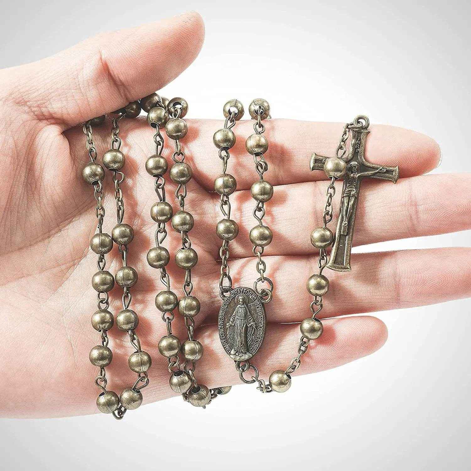 Combat WW2 Rosary Necklace Metal Beads with Miraculous Medal & Jesus Cross - Nazareth Store