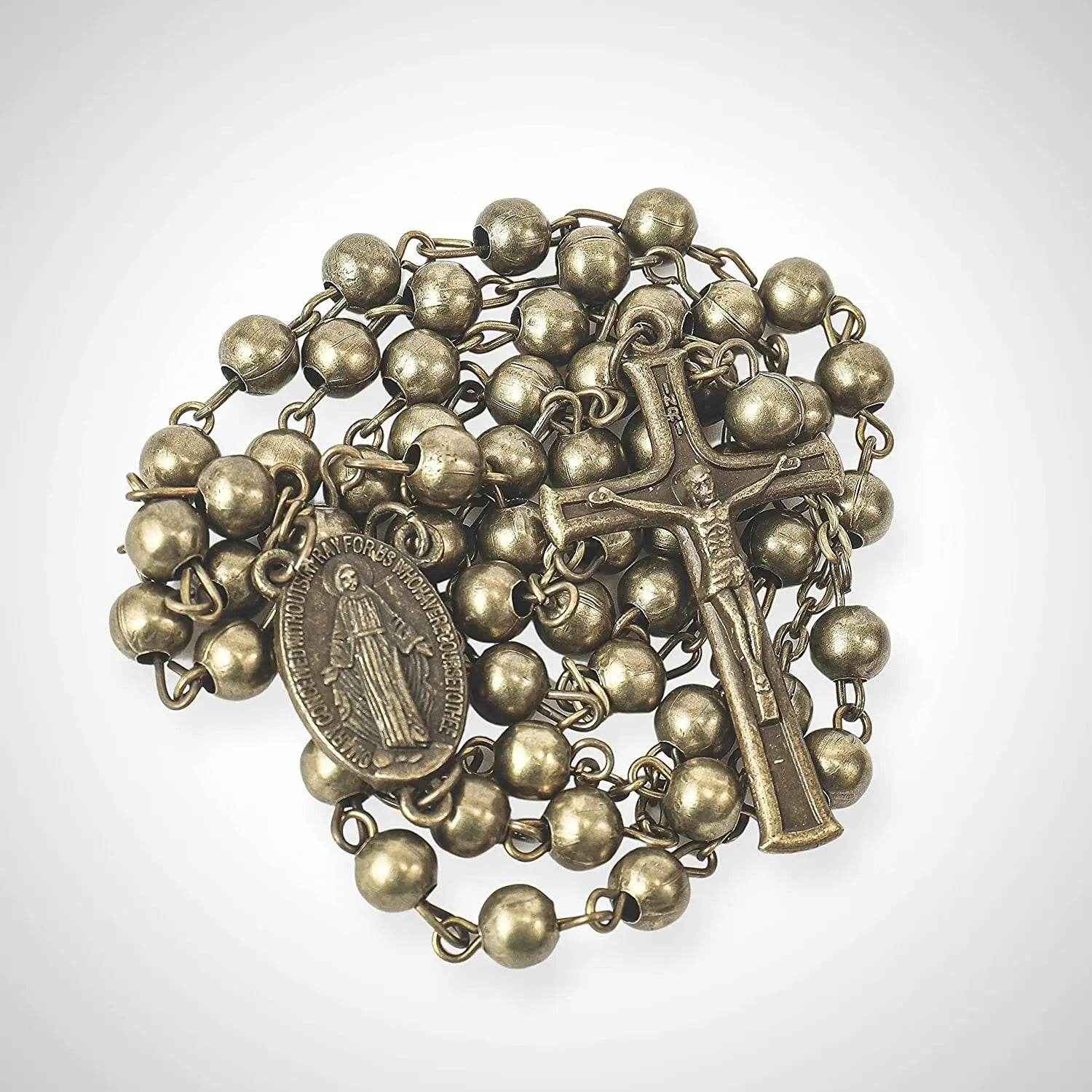 Combat WW2 Rosary Necklace Metal Beads with Miraculous Medal & Jesus Cross - Nazareth Store