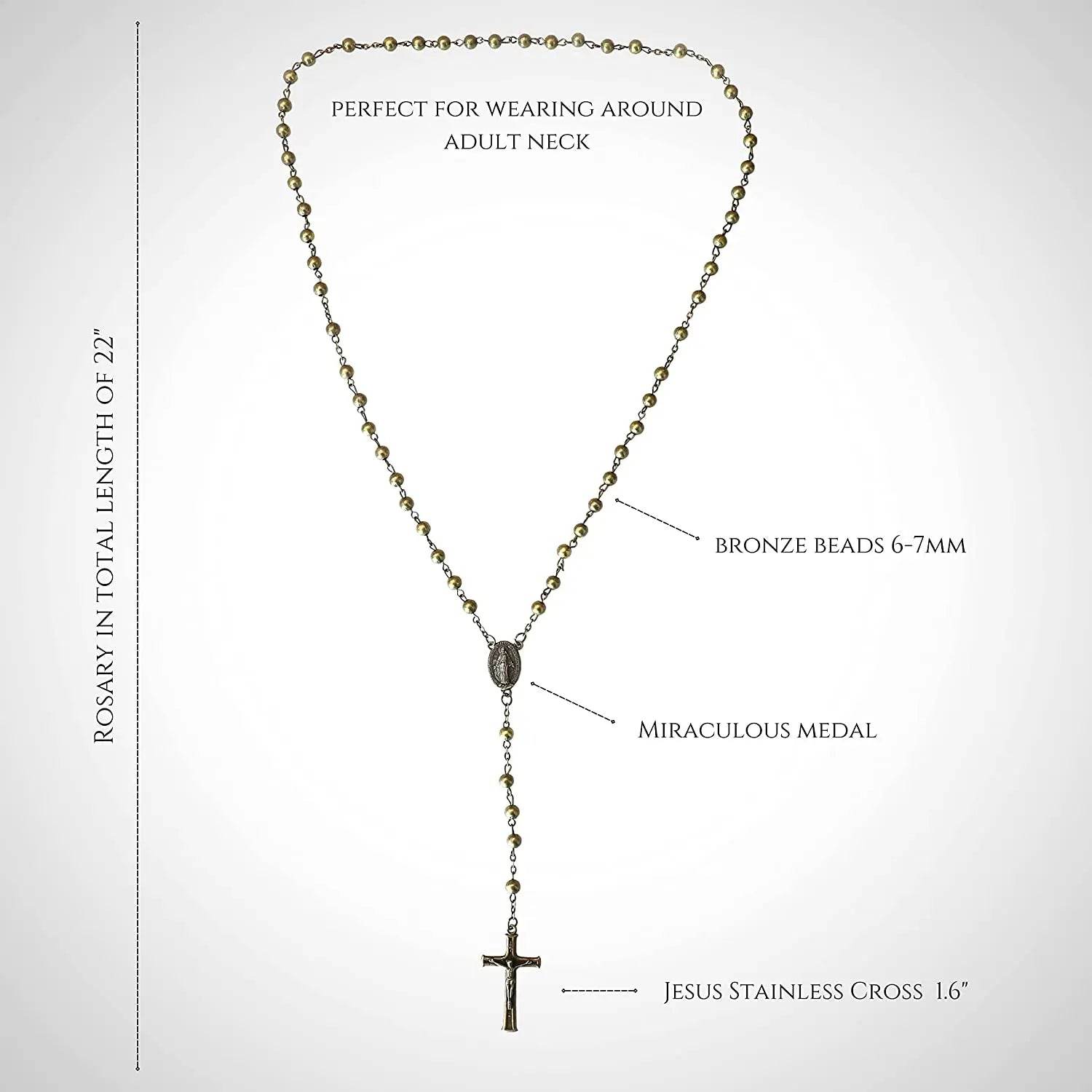 Combat WW2 Rosary Necklace Metal Beads with Miraculous Medal & Jesus Cross - Nazareth Store