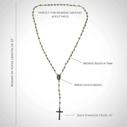 Combat WW2 Rosary Necklace Metal Beads with Miraculous Medal & Jesus Cross - Nazareth Store