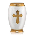 Cross Cremation Urn for Human Ashes Elegant Elite Pearl White and Gold Crucifix 