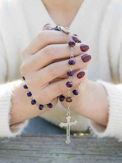 Deep Purple Beads Rosary Necklace Crystallized Chaplet Holy Soil & Cross