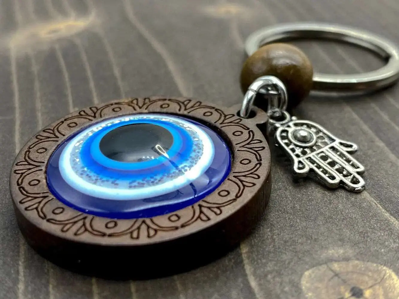 Evil Eye Key chain Wooden Amulet Metal Hamsa Hand Fatima Protection Charm Nazareth Store
