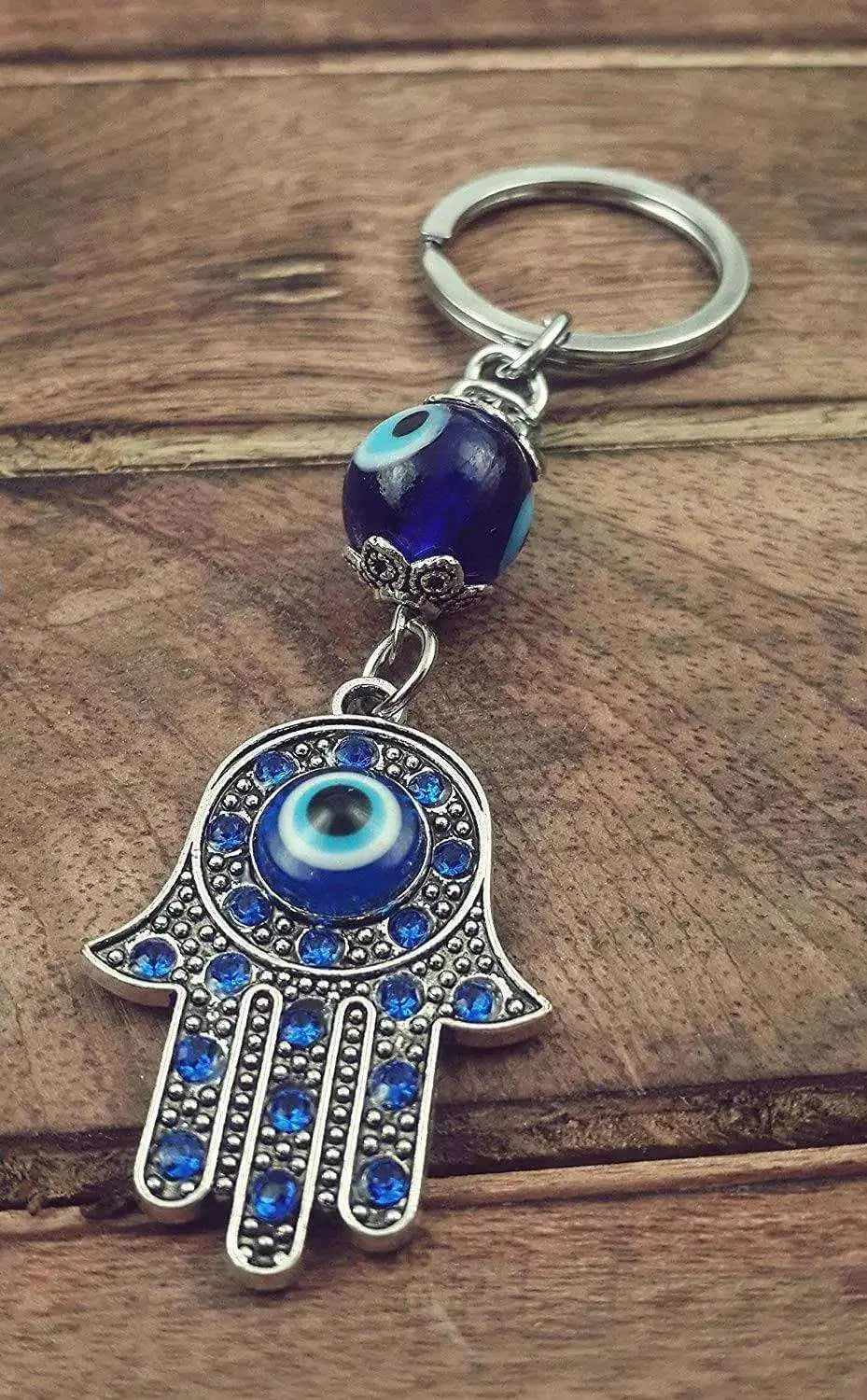 Evil Eye Silver Hamsa Keychain Hand Fatima Protection