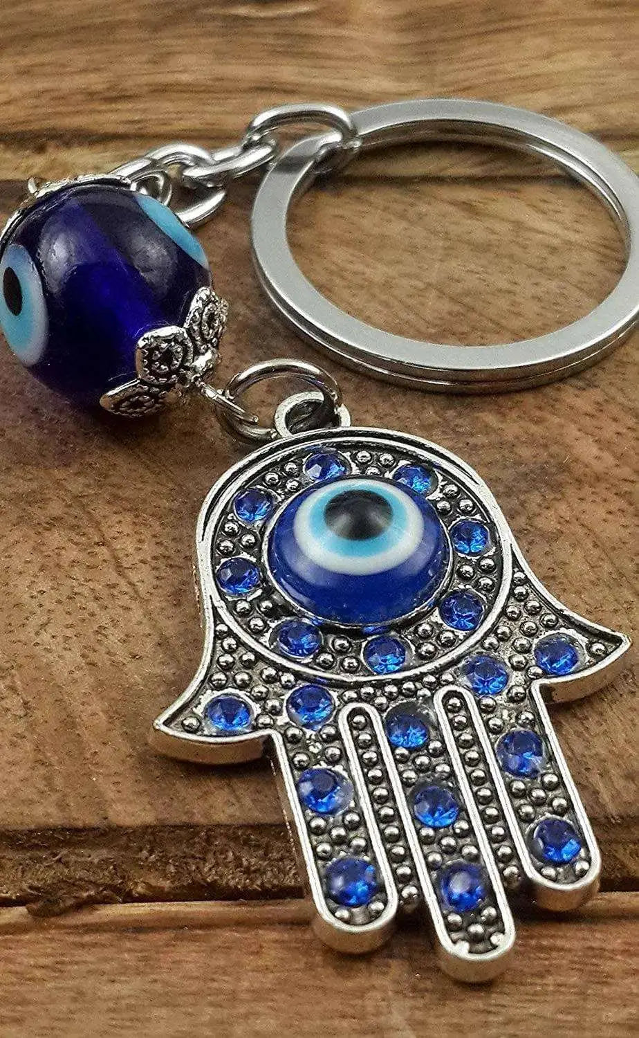 Evil Eye Silver Hamsa Keychain Hand Fatima Protection Charm Nazareth Store