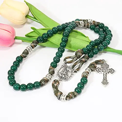Gemstone Beads Rosary Paracord Rugged Set Healing Stone Beads St.Michael Rosary Necklace