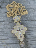 Gold Pectoral Cross Pendant Jesus Priest Bishop Purple Crystallized Beads Clergy Nazareth Store