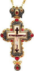 Gold Pectoral Cross Red Multi Zircons Crystallized Elements Christian Priest Bishop Crucifix Pendant Necklace 24 Nazareth Store