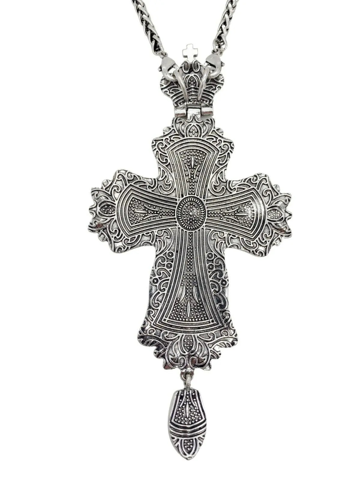 Green Crystals Bishop Pectoral Cross Silver Crystallized Zircons Clergy Crucifix 23" Nazareth Store