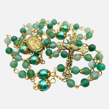 Green Matte Beads Rosary Necklace Catholic Miraculous Medal & Cross Crucifix Nazareth Store