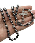 Hematite Rosary Necklace Handmade Chaplet  with Metal Glory Beads & Miraculous Medal Nazareth Store