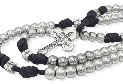 Silver Beads Paracord Rosary Necklace with Miraculous Medal & Pardon Crucifix - Nazareth Store