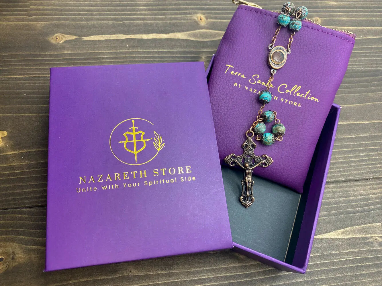 Jasper Rosary Beads Natural Stone Chaplet Necklace Holy Soil Medal & Cross 22" Nazareth Store
