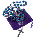 Large Deep Blue Crystal Beads Rosary Necklace Holy Soil Medal & Cross Crucifix Nazareth Store