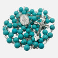 Marble Turquoise Beads Rosary Catholic Necklace Miraculous Medal & Cross