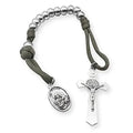 Military One Decade Rosary Paracord Silver Beads Pocket Car Rosary Pray For Us St. Joseph Medal & St. Benedict Cross Nazareth Store