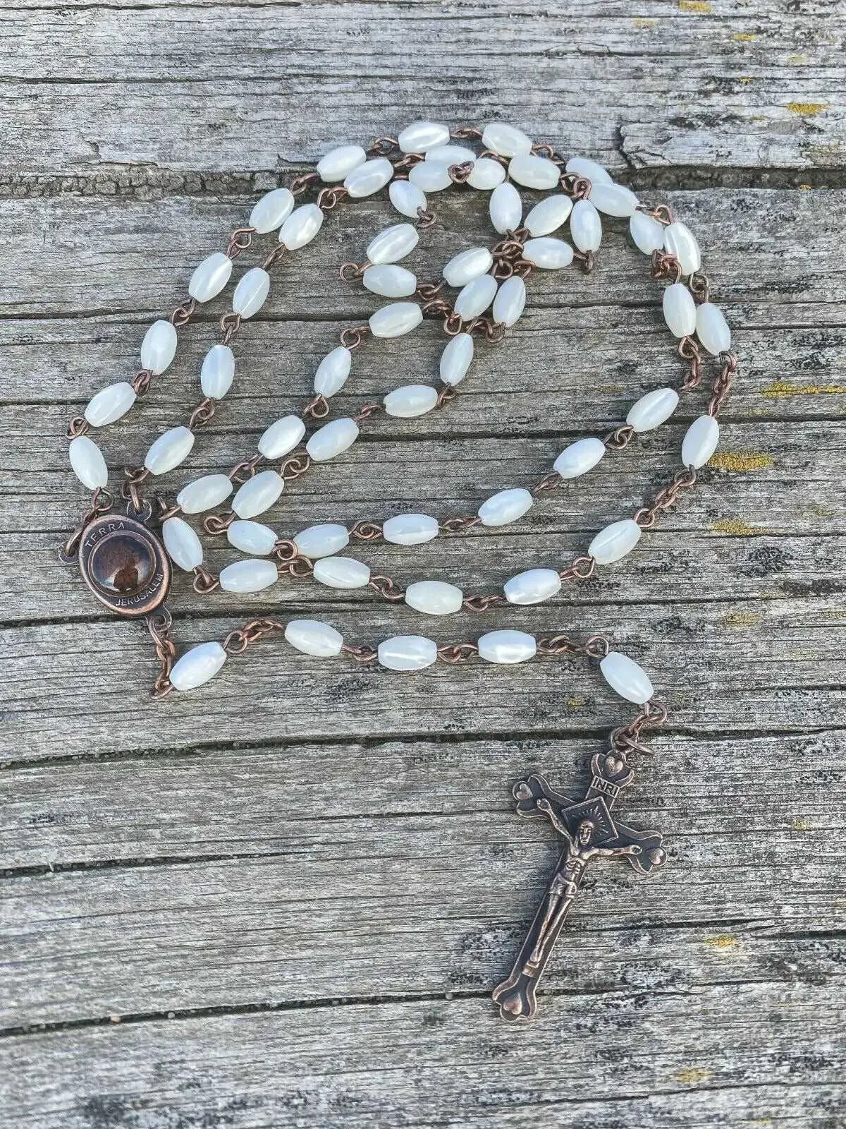 Mother Of pearl Rosary White Shell Beads Vintage Design Chaplet Nazareth Store