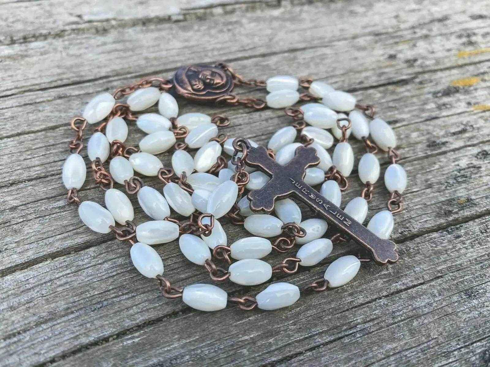 White Shell Beads Pearl Rosary Necklace Vintage Design Chaplet - Nazareth Store