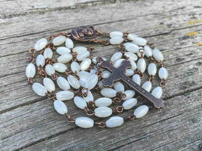 White Shell Beads Pearl Rosary Necklace Vintage Design Chaplet - Nazareth Store