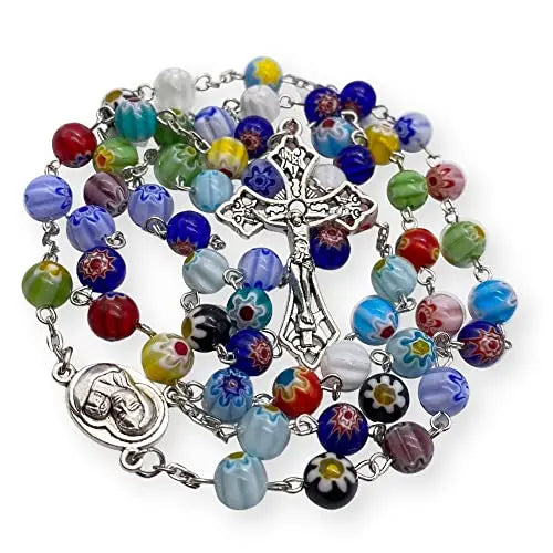 Nazareth Store Agate Colorful Flowers Beads Rosary Catholic Chaplet Nazareth Store