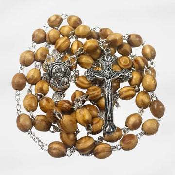 Olive Wood Beads Prayer Rosary Necklace Holy Soil Medal & Cross Crucifix Nazareth Store