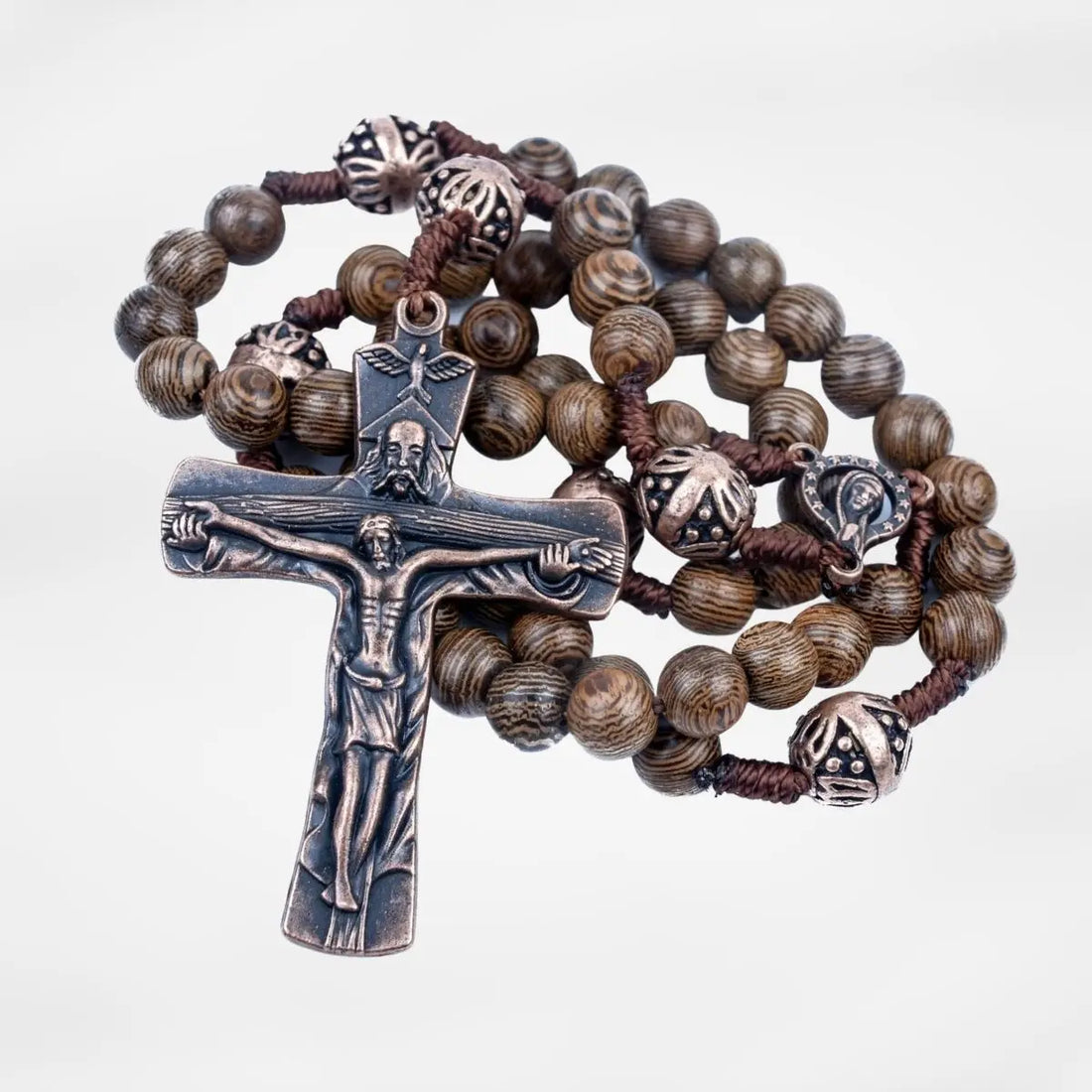 Our Father Wood Rosary Beads Necklace Large Antique Cross 20" Nazareth Store
