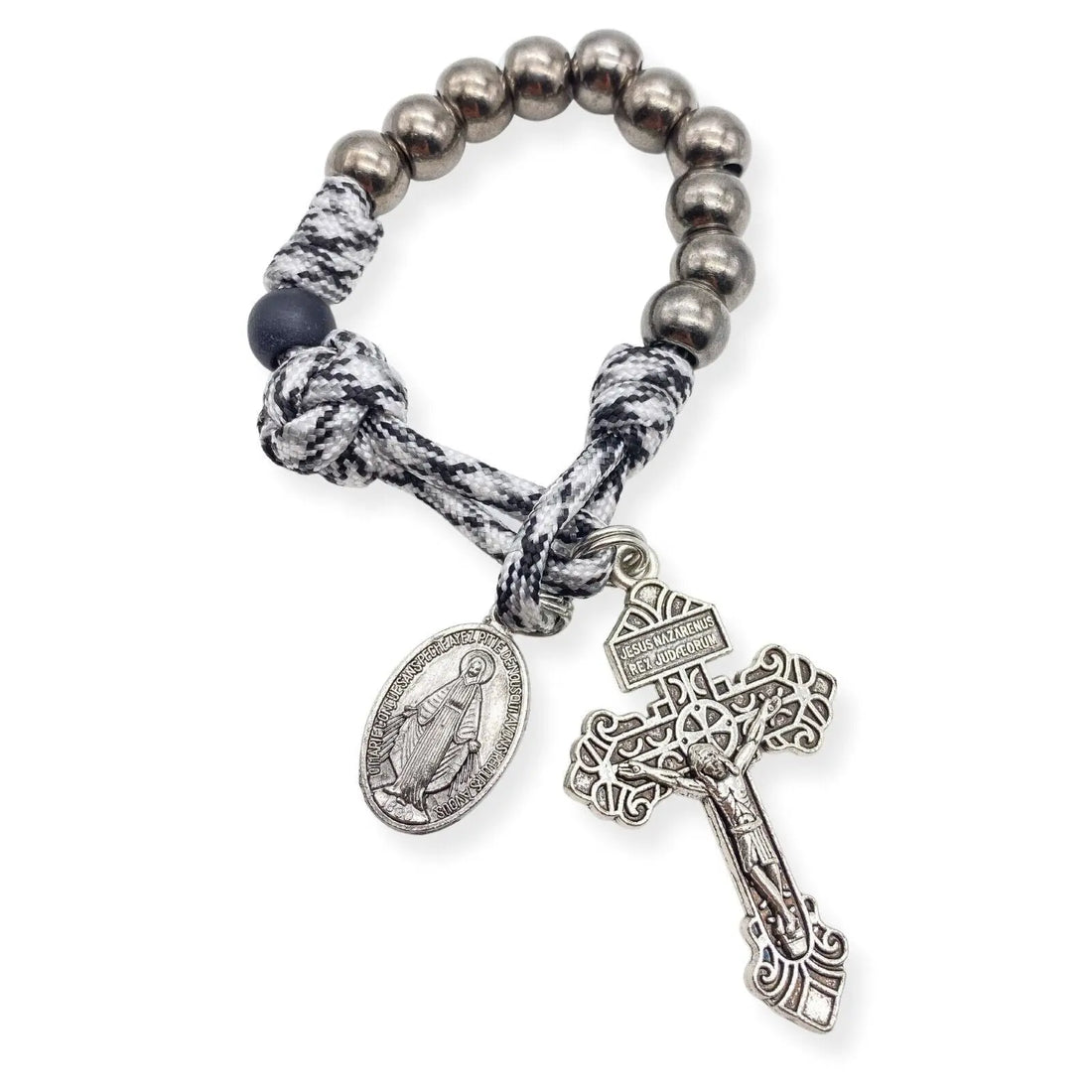 Pardon One Decade Paracord Rosary Black Beads Pocket Military Miraculous 