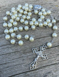 Pearl Rosary Cream Beads Chaplet Holy Soil Medal & Cross Nazareth Store