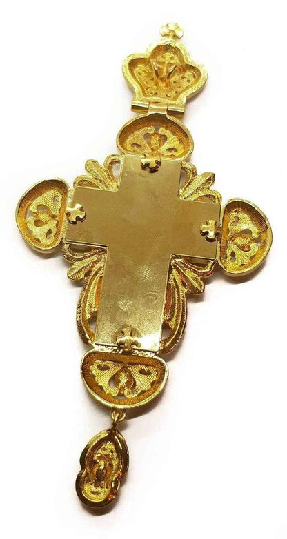 Blue Crystals Pectoral Cross Pendant Christian Priest Crucifix - Nazareth Store