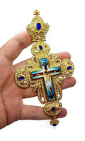 Pectoral Cross Blue Crystals Rhinestones Elements Christian Priest Crucifix Nazareth Store