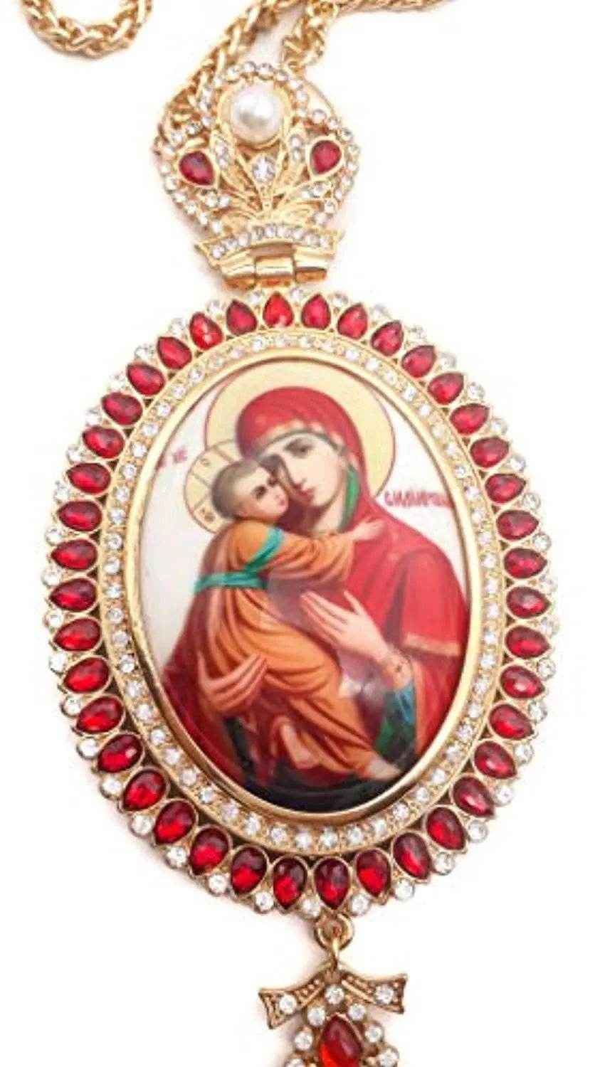 Pectoral Cross Necklace Red Zircon Crystals Priest Bishop Crucifix - Nazareth Store