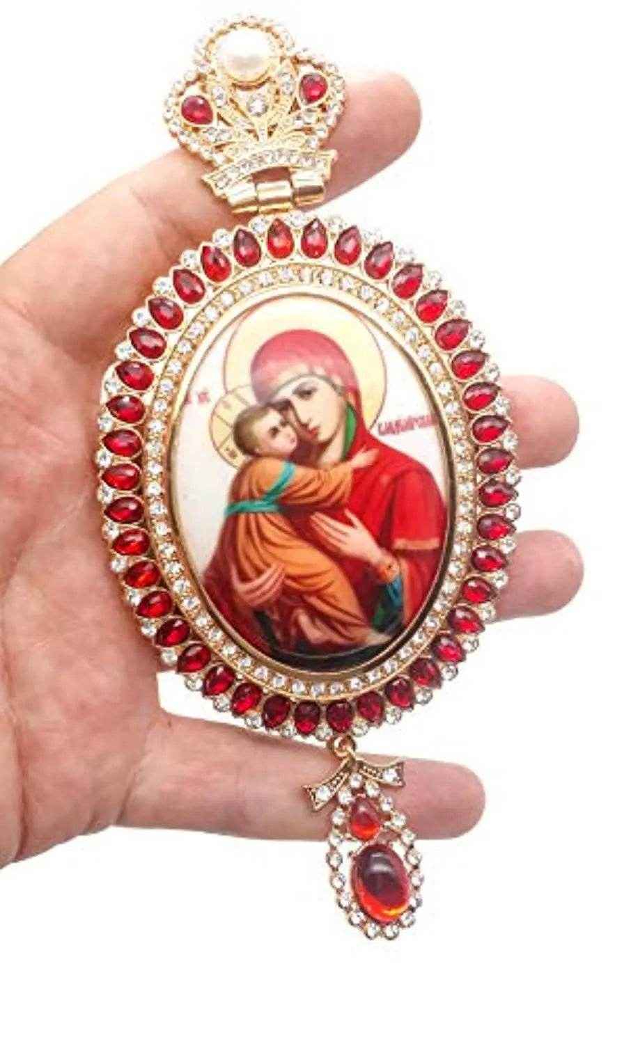 Pectoral Cross Necklace Red Zircon Crystals Priest Bishop Crucifix - Nazareth Store