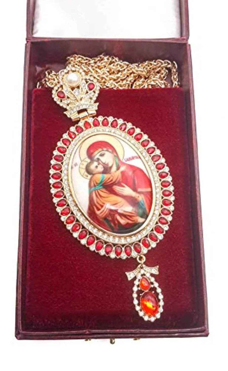 Pectoral Cross Necklace Red Zircon Crystals Priest Bishop Crucifix - Nazareth Store