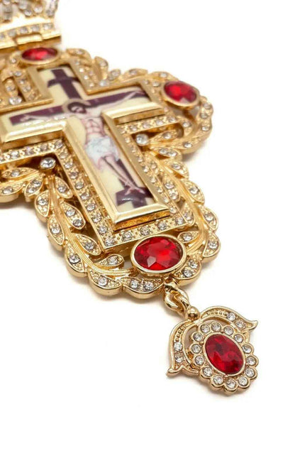 Pectoral Cross Red Zircons Crystallized Christian Priest Bishop Crucifix 5.9"