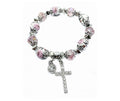 Pink Crystals Beads Cross Bracelet Christian Classic Beaded Bangle Nazareth Store