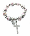 Pink Crystals Beads Cross Bracelet Christian Classic Beaded Bangle Nazareth Store