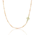 Pink Opal Beads Gemstones Women Necklace Choker with Cross Faith Necklace 15
